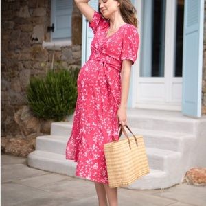 Seraphine Raspberry Floral Maternity & Nursing Midi Dress NWOT